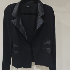 TRAC Women's Black Blazer with Faux Leather Accents